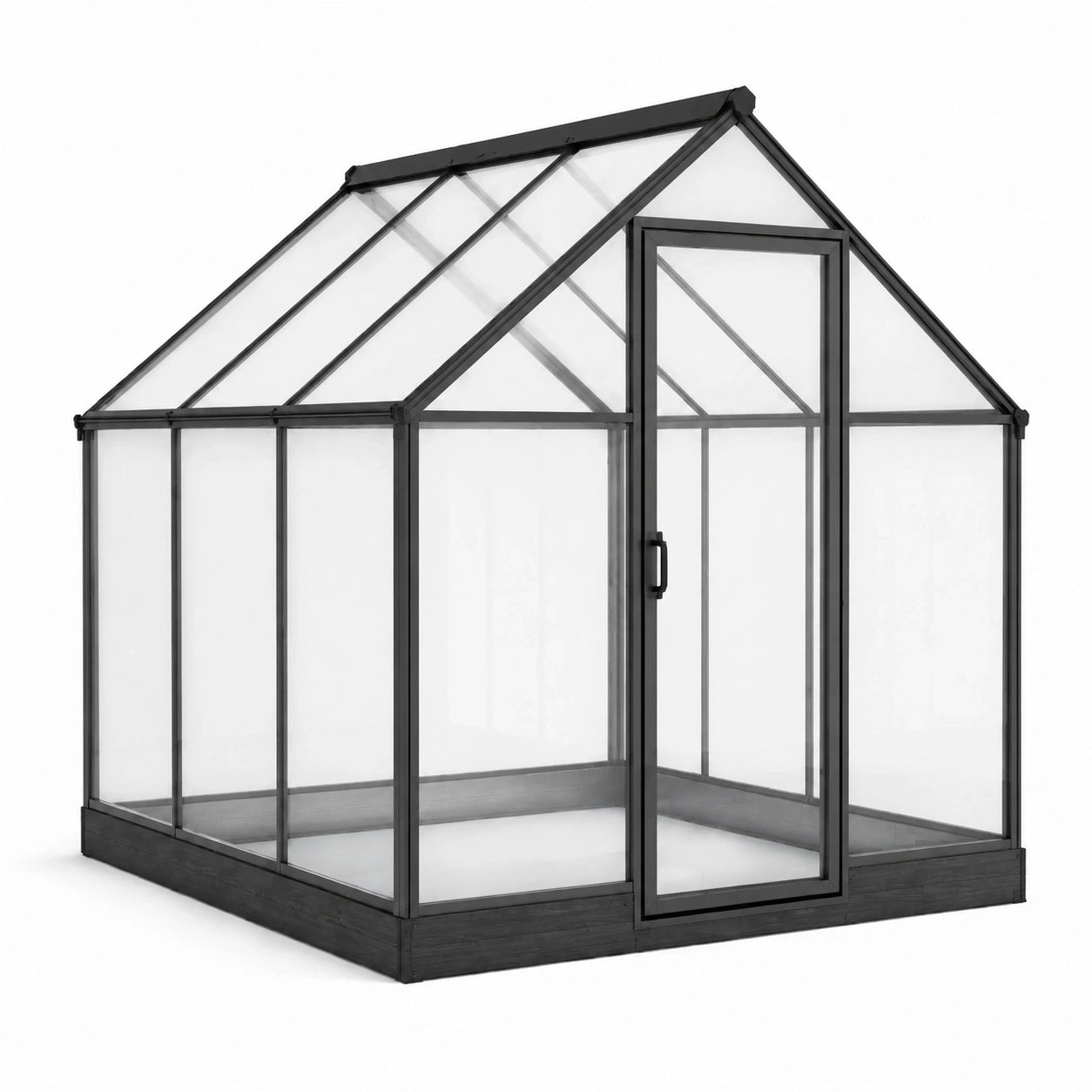 Serre de jardin en aluminium noir et polycarbonate transparent, 190 × 190 × 200 cm, avec porte battante