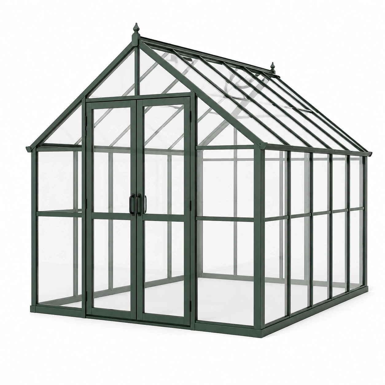 Serre de jardin en aluminium vert foncé avec panneaux transparents et double porte, 300 × 250 × 250 cm