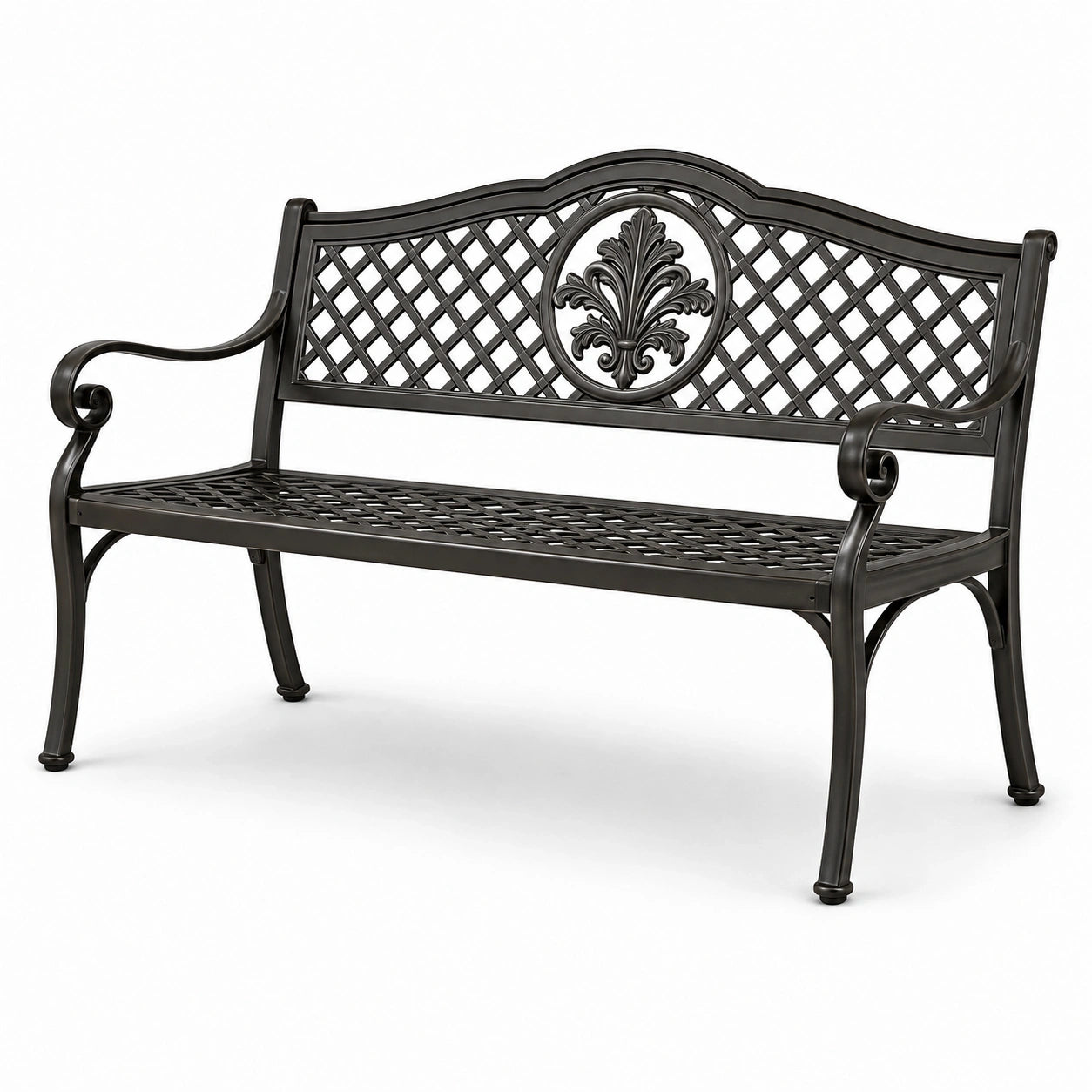 Banc de jardin en métal noir 127 × 60 × 87 cm avec dossier ajouré ornemental