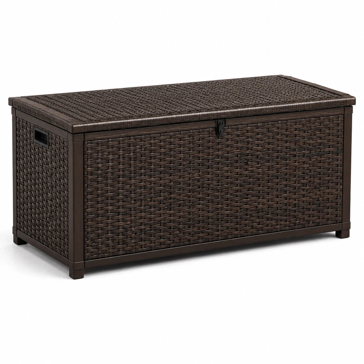 Coffre de rangement extérieur marron en résine tressée avec couvercle, 100 × 50 × 50 cm