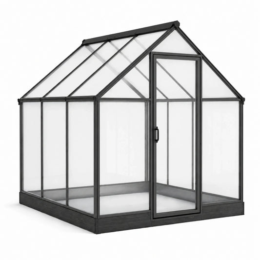 Serre de jardin en aluminium noir et polycarbonate transparent, 190 × 190 × 200 cm, avec porte battante