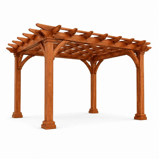 Pergola en bois marron avec toit à treillis, 400 × 300 × 270 cm