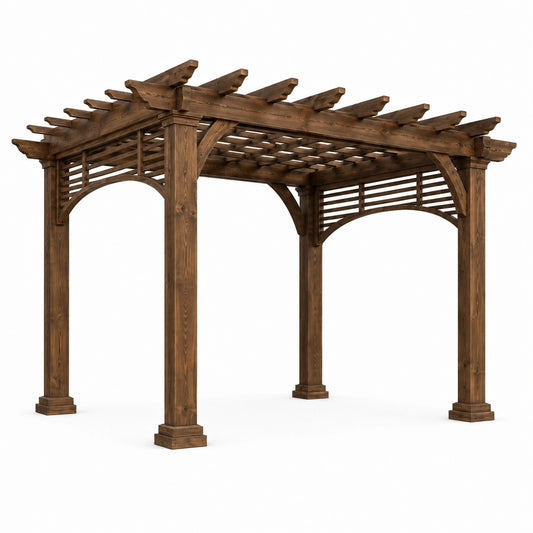 Pergola de jardin en bois brun 400 × 300 × 250 cm avec toit à lattes ajourées