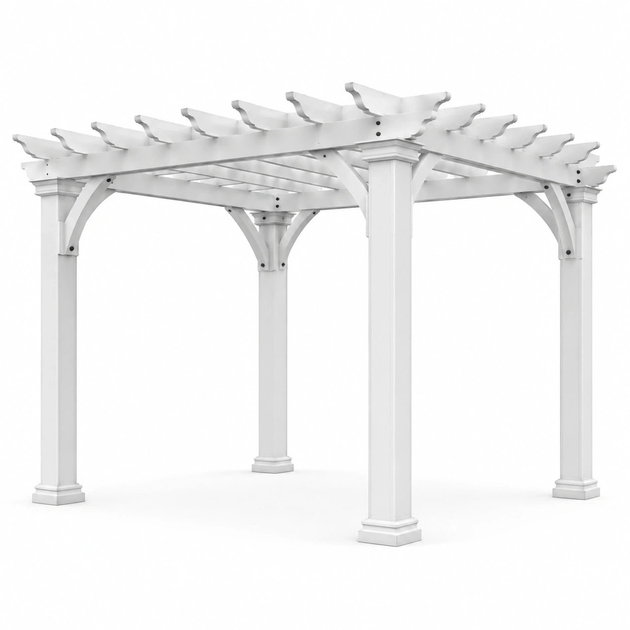 Pergola de jardin en vinyle blanc à toit ajouré, 366 × 366 × 269 cm