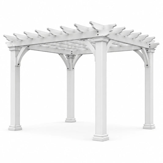 Pergola de jardin en vinyle blanc à toit ajouré, 366 × 366 × 269 cm
