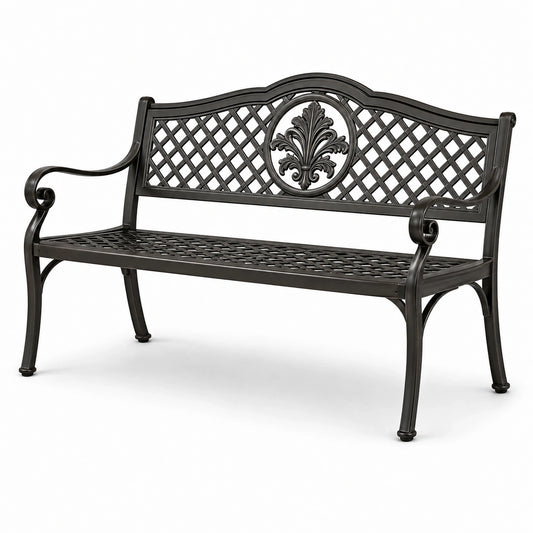 Banc de jardin en métal noir 127 × 60 × 87 cm avec dossier ajouré ornemental
