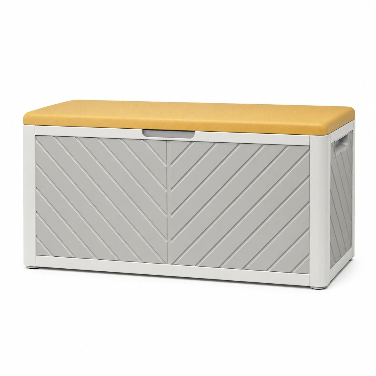 Banc coffre de rangement gris et jaune avec assise rembourrée, 110 × 50 × 55 cm