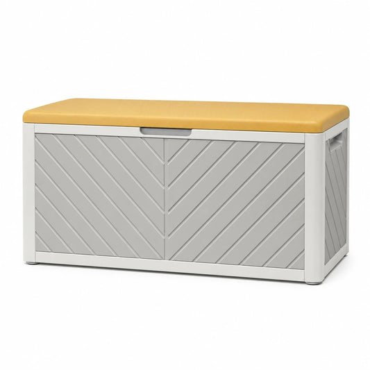 Banc coffre de rangement gris et jaune avec assise rembourrée, 110 × 50 × 55 cm