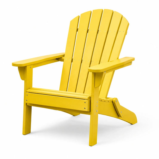 Fauteuil Adirondack en bois peint jaune avec accoudoirs, 83 × 76 × 97 cm